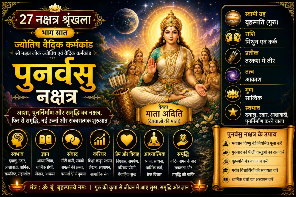 पुनर्वसु नक्षत्र: स्वभाव, करियर, भाग्य और वैदिक महत्व